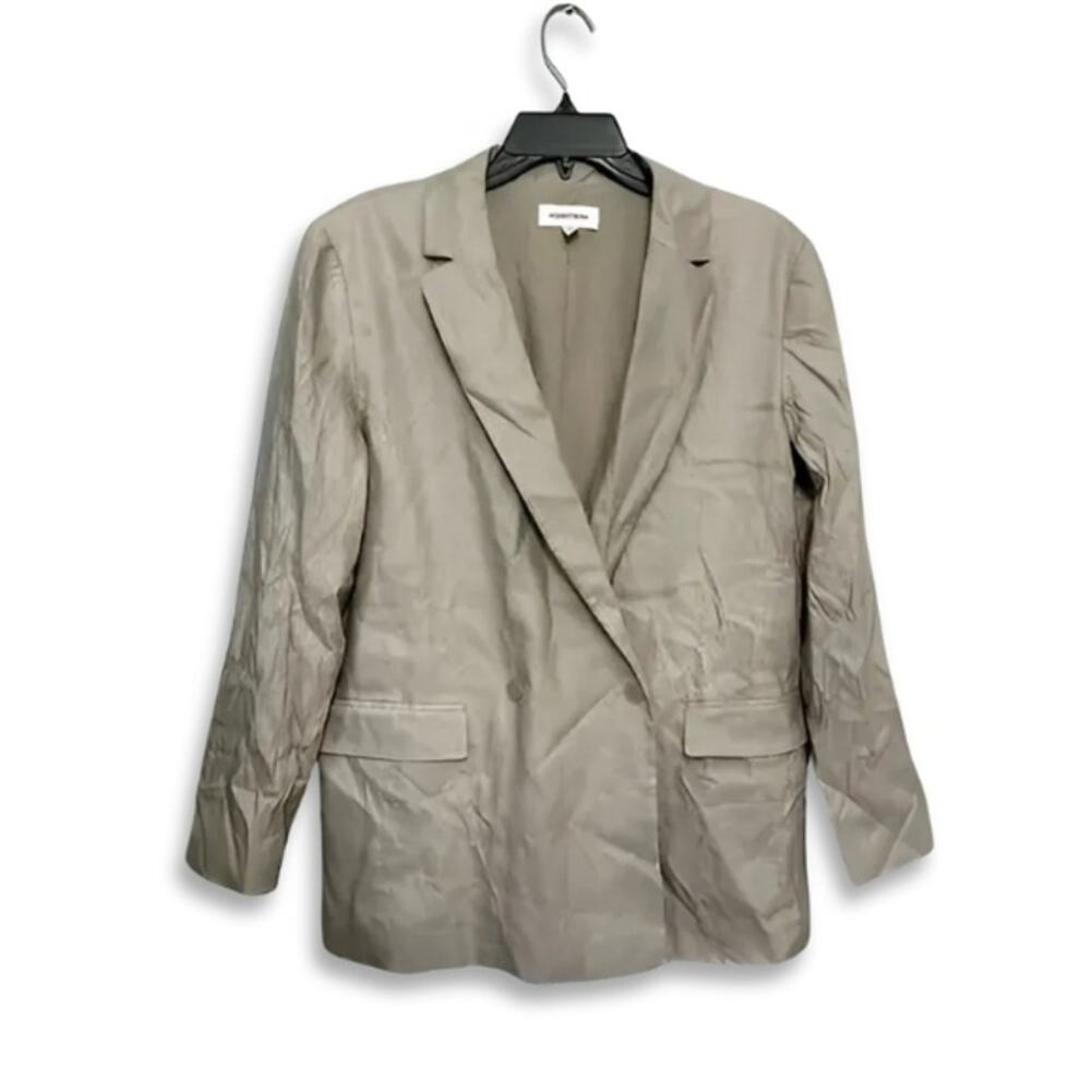 Nordstrom Single Breasted Blazer Notched Lapel Buttoned Linen Blend Tan Men's M